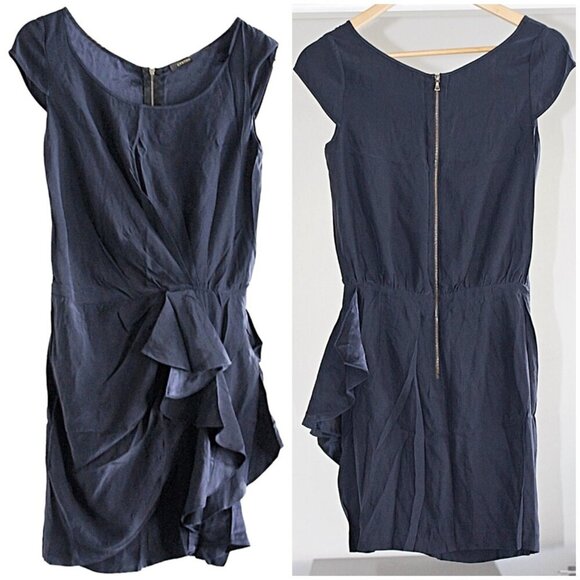 Cynthia Steffe -1980s - Reagan Era Style - Silk Charmeuse Ruffle Sheath Dress S - Picture 1 of 7